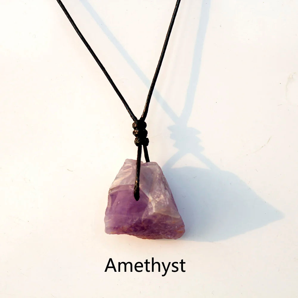 Buyde Natural Amethyst Raw Stone Pendant Unpolished quartz Eenergy Necklace Eliminate Bad Luck Gift