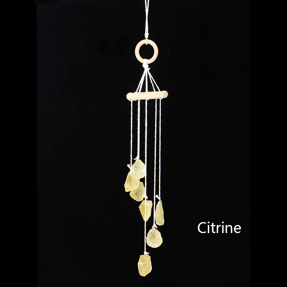 Buyde Natural Crystal Stone Wind Chime Rough Raw Quartz Hanging Pendant Window Ornament Healing Home Decoration