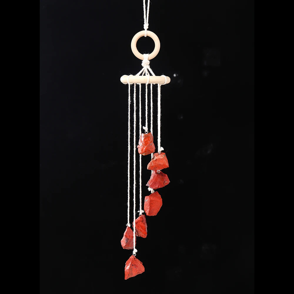 Buyde Natural Crystal Stone Wind Chime Rough Raw Quartz Hanging Pendant Window Ornament Healing Home Decoration