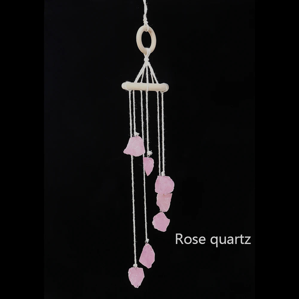 Buyde Natural Crystal Stone Wind Chime Rough Raw Quartz Hanging Pendant Window Ornament Healing Home Decoration