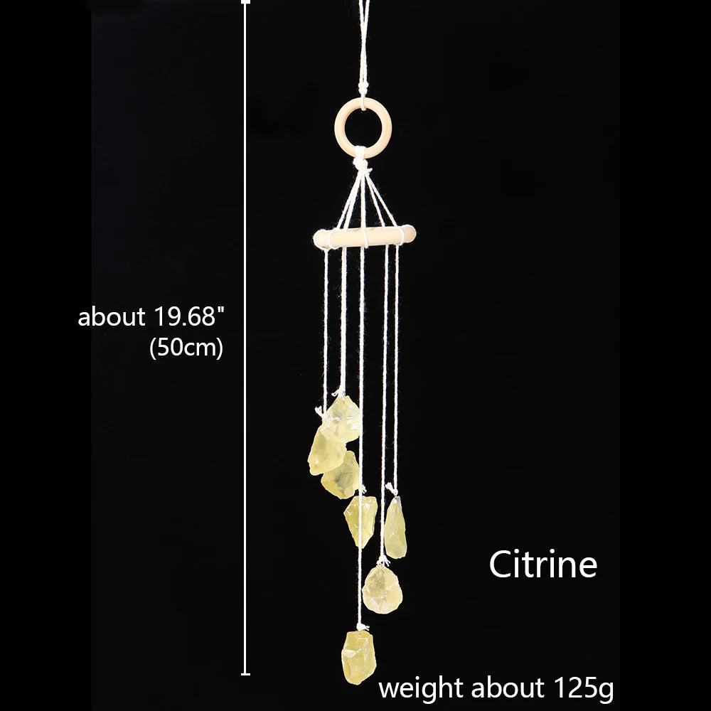 Buyde Natural Crystal Stone Wind Chime Rough Raw Quartz Hanging Pendant Window Ornament Healing Home Decoration