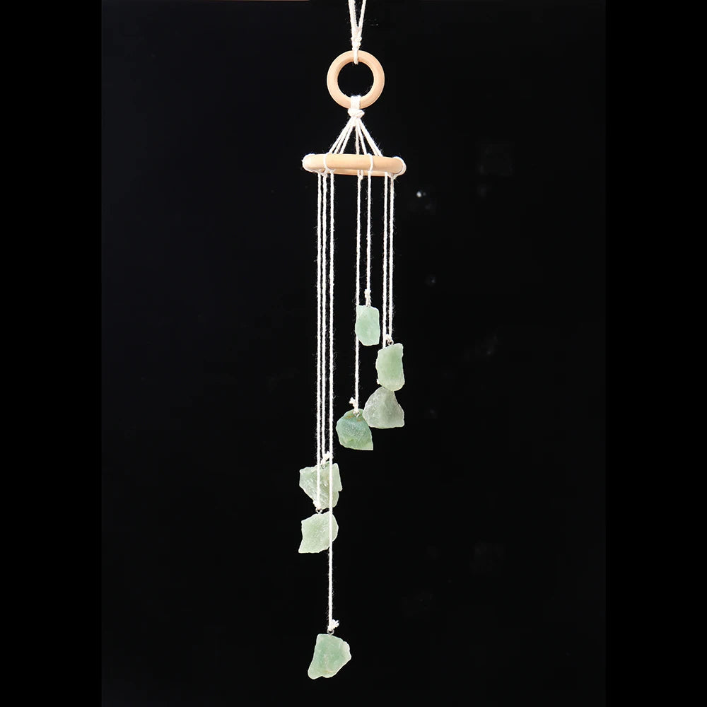 Buyde Natural Crystal Stone Wind Chime Rough Raw Quartz Hanging Pendant Window Ornament Healing Home Decoration