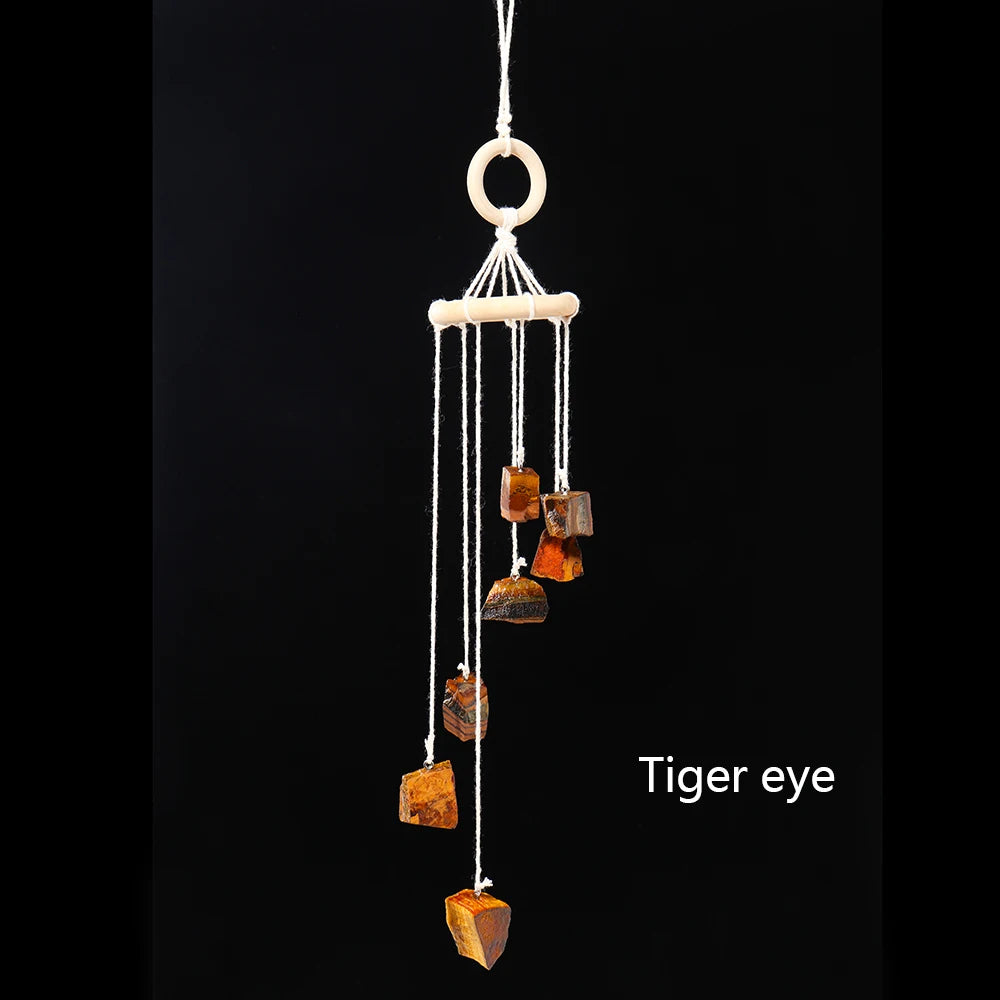 Buyde Natural Crystal Stone Wind Chime Rough Raw Quartz Hanging Pendant Window Ornament Healing Home Decoration