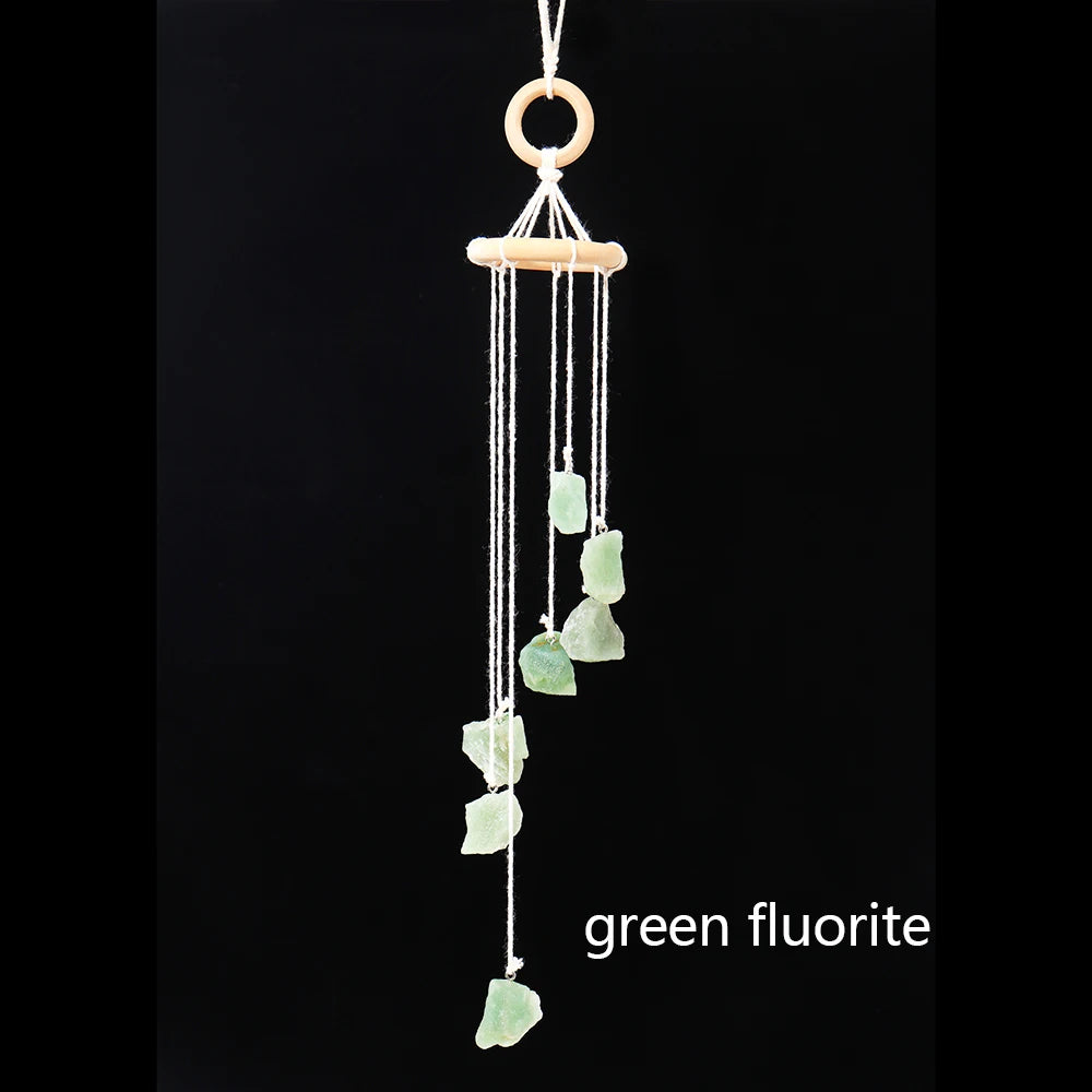 Buyde Natural Crystal Stone Wind Chime Rough Raw Quartz Hanging Pendant Window Ornament Healing Home Decoration