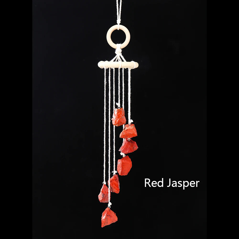 Buyde Natural Crystal Stone Wind Chime Rough Raw Quartz Hanging Pendant Window Ornament Healing Home Decoration