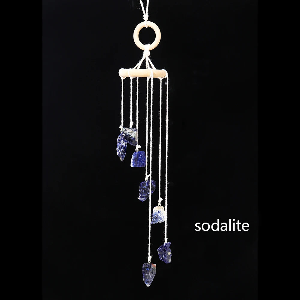 Buyde Natural Crystal Stone Wind Chime Rough Raw Quartz Hanging Pendant Window Ornament Healing Home Decoration