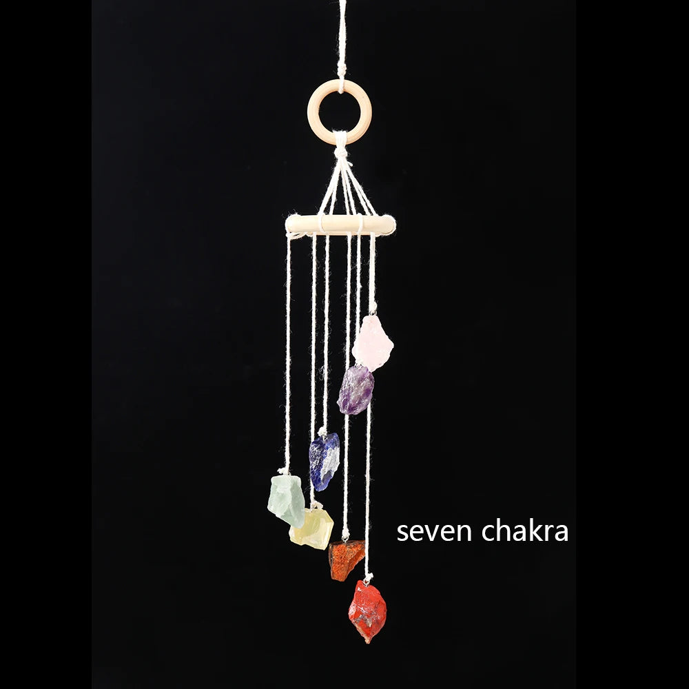 Buyde Natural Crystal Stone Wind Chime Rough Raw Quartz Hanging Pendant Window Ornament Healing Home Decoration