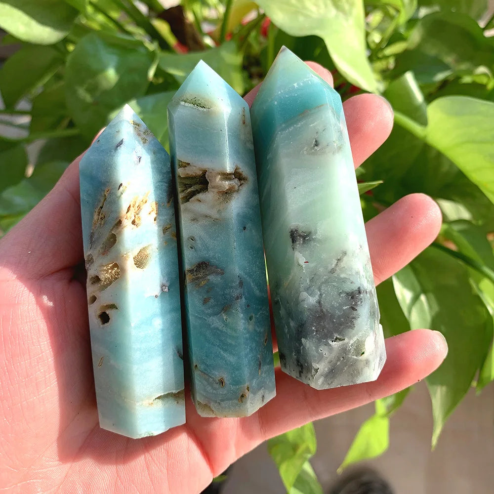 Buyde Natural Stone Wand Blue Sky amazonite Column Energy Tianhe Quartz Tower Decoration Health Gift