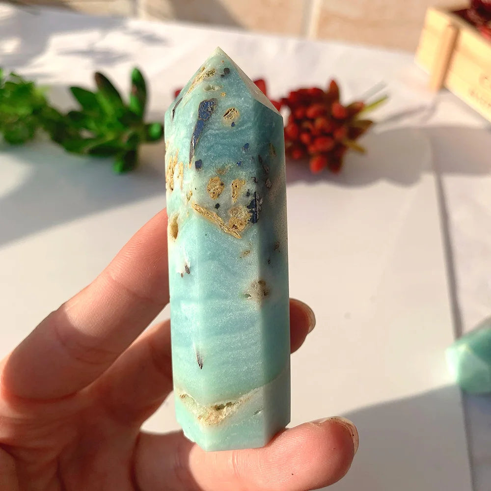 Buyde Natural Stone Wand Blue Sky amazonite Column Energy Tianhe Quartz Tower Decoration Health Gift