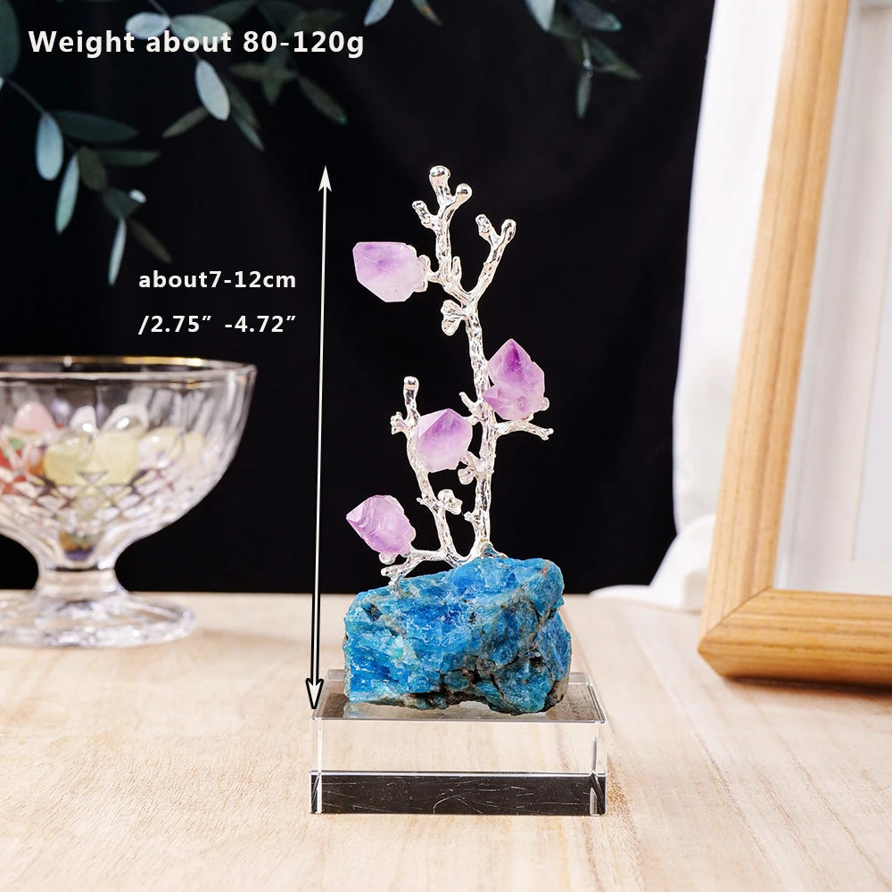 Natural Crystal Tree Amethyst Flowers Healing Raw Stone Base Gem Bonsai Money Tree For Home Office Table Decor Wealth and Luck