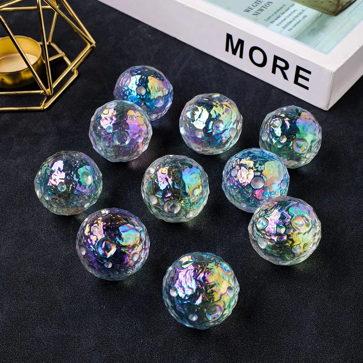 1pc Electroplate Gemstone Clear Quartz Crystal Moon Sphere Lunar Home Decoration Ornaments Souvenirs Gift