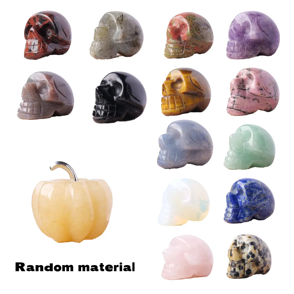 7pcs/box Natural Colorful Chakra Crystal Stone Skull Selnite Crystal Red Agate Pumpkin Carving  Jewelry Ornaments