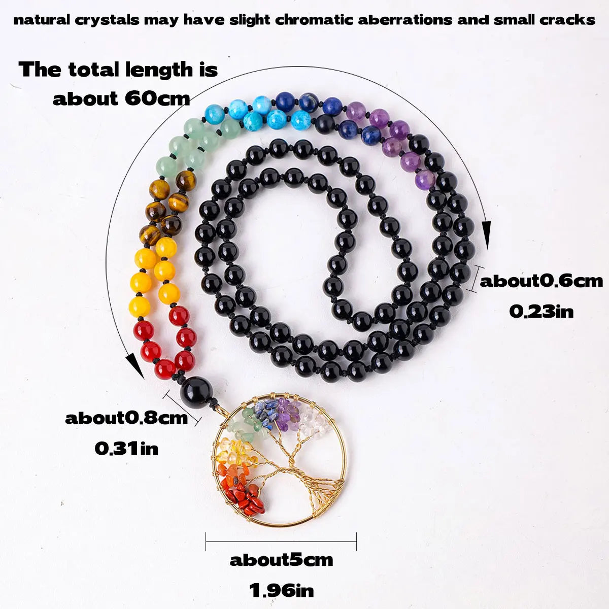 1pc Natural Crystal Pendant Tree Of Life Necklace 108 Crystal Holiday Style Gem Jewelry Sweater Chain Energy Colorful Women Gift