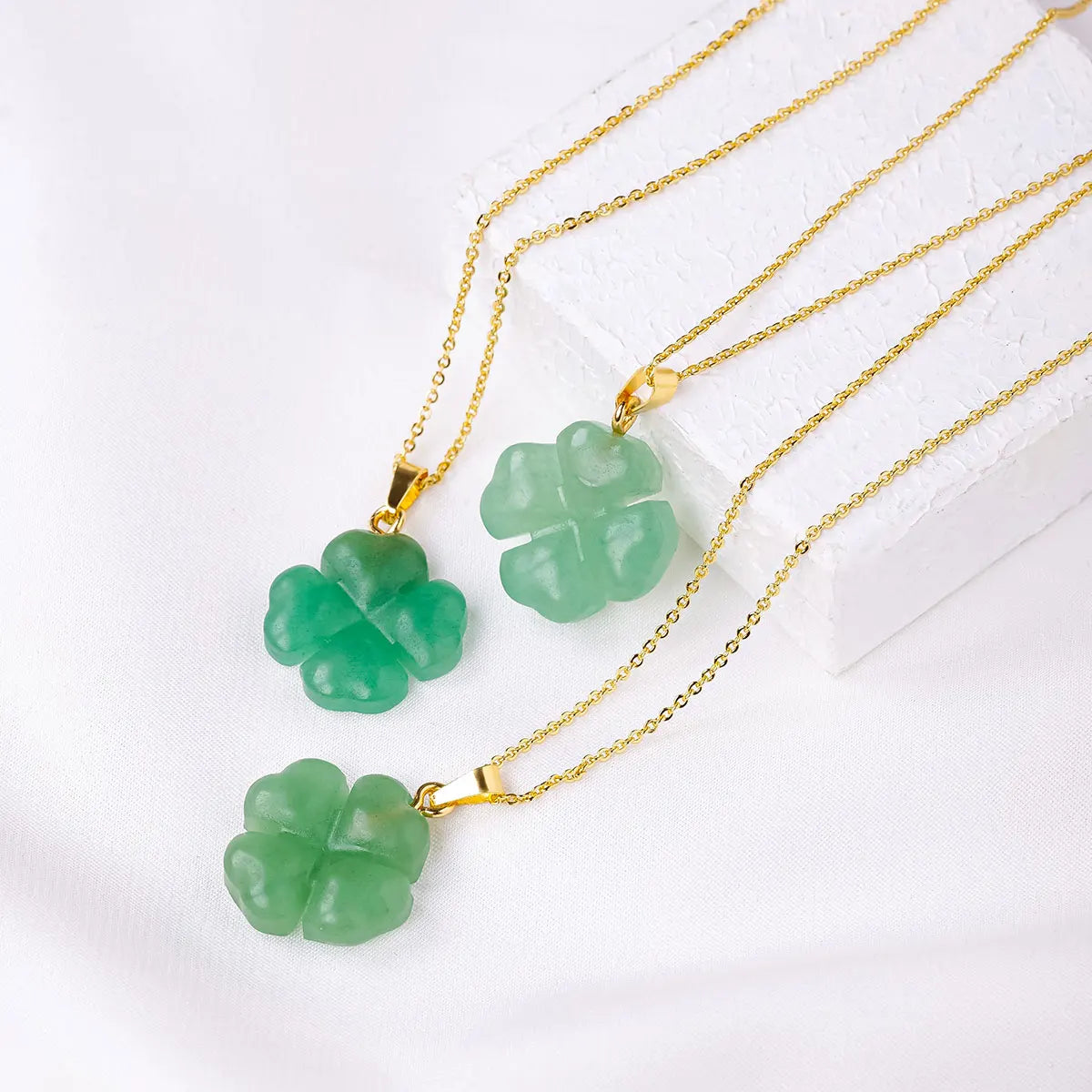 1PC Natural Crystal Stone Aventurine Quartz Four Leaf Clover Pendant Gemstone Crystal Necklace For Men's Gifts