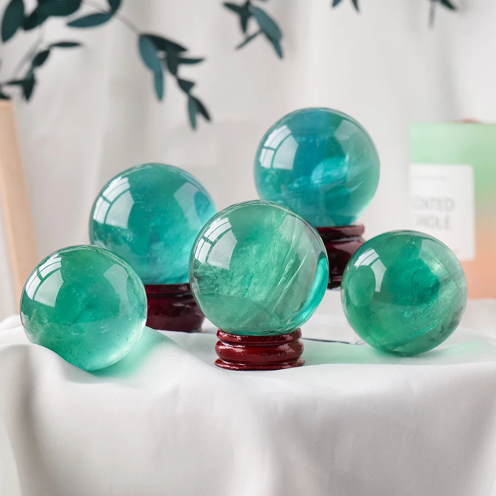 Natural Green Fluorite Crystal Spheres Energy Decorate Carving Magic Ball Home Office Desktop Decoration Crafts