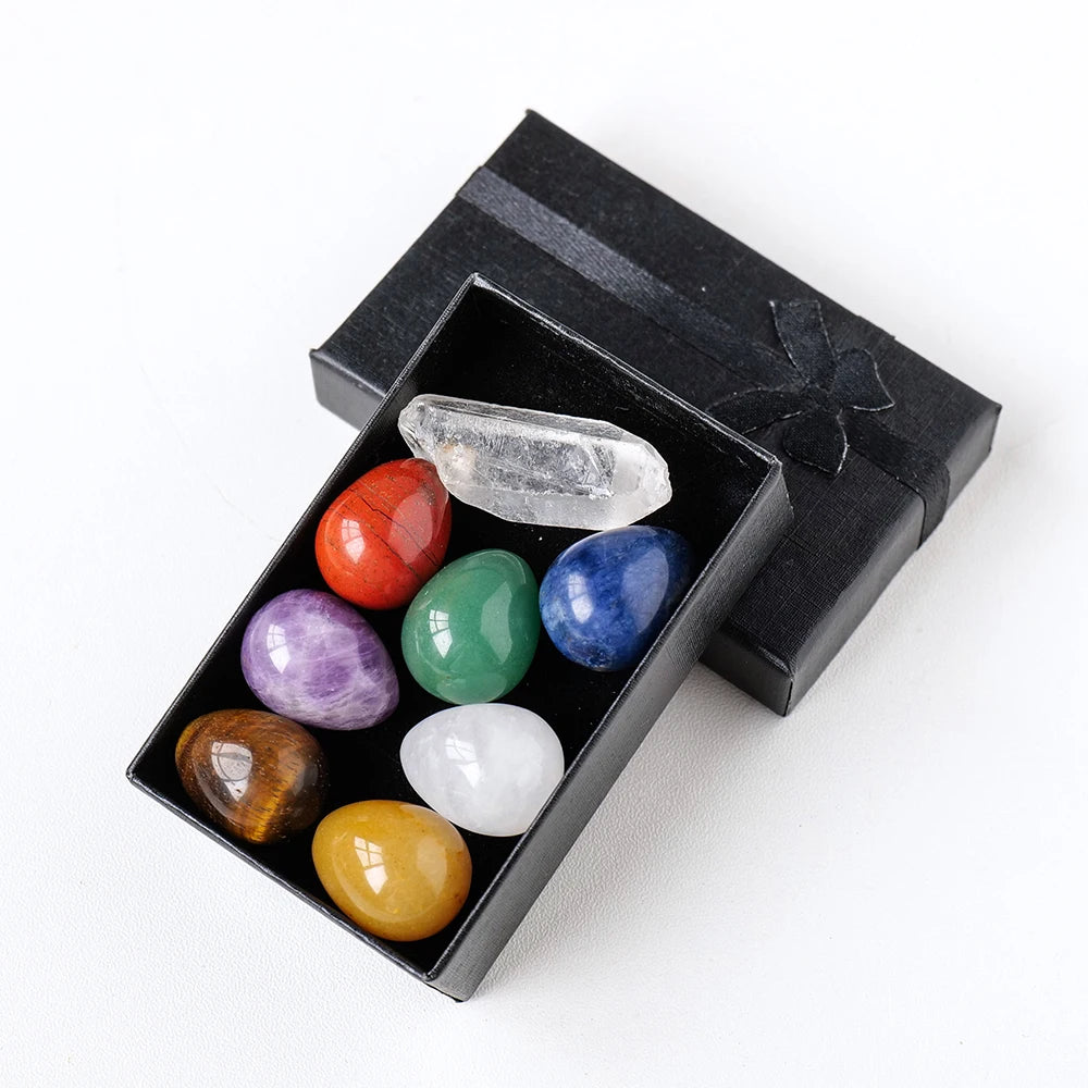 8pcs/set Natural Stone 7 Chakra Reiki  Yoga Egg Mineral Ornament Gemstone Home Decoration Craft Stones