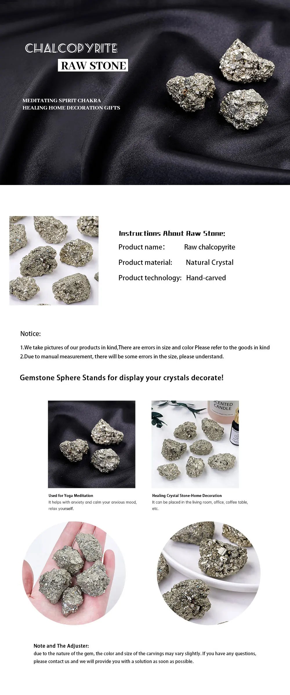 1PC Natural Crystal Chalcopyrite Raw Gemstone DIY Jewelry Decoration Mineral Specimens Reiki Healing Degaussing Stone