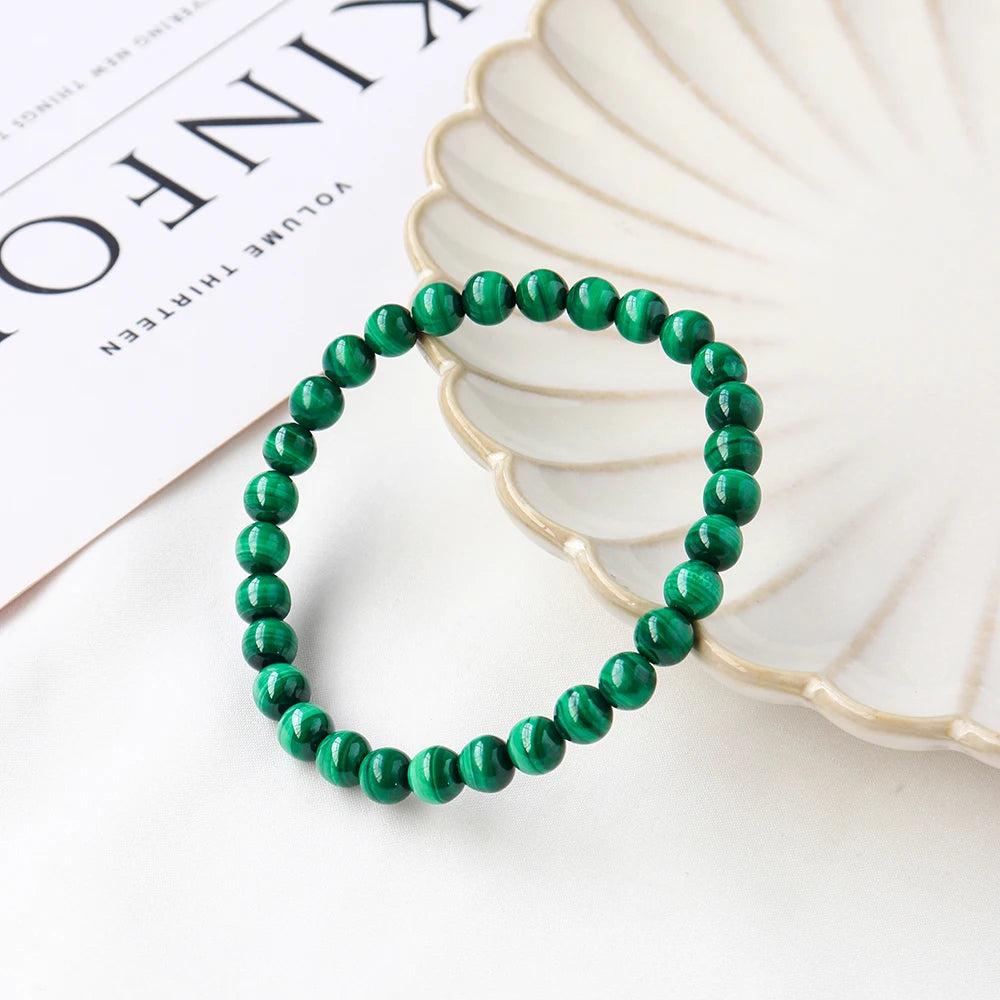 6mm Natural Stone Malachite Beads Bracelet Crystal Quartzs Jewelry  Bangle Yoga For Women Me 1PC