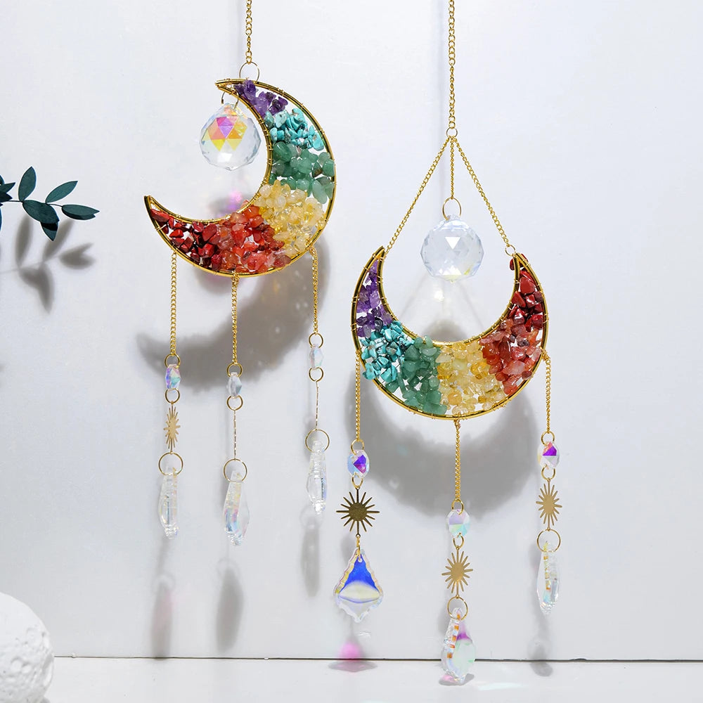 1PC Natural Gemstone Chakra Crystal Gravel Sun Catcher For Rainbow Maker Hanging Crystal Witch Suncatcher Windchime Wall Decor