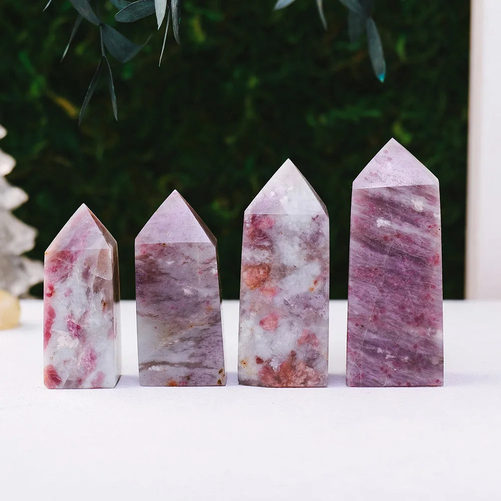 1PC Natural Crystal Healing Tetrahedron Wands Single Point  Plum Blossom Tourmaline Crystal Tower Reiki Chakra Energy Stones