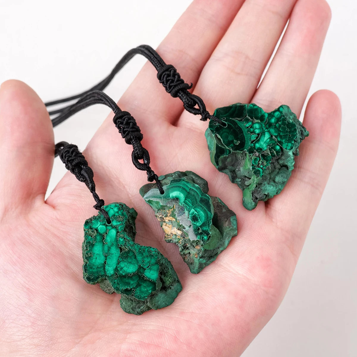 1PC Natural Crystal Quartz Green Malachite Slab Raw Stone Pendant Irregular Gem Necklace Women Men Green Jewelry