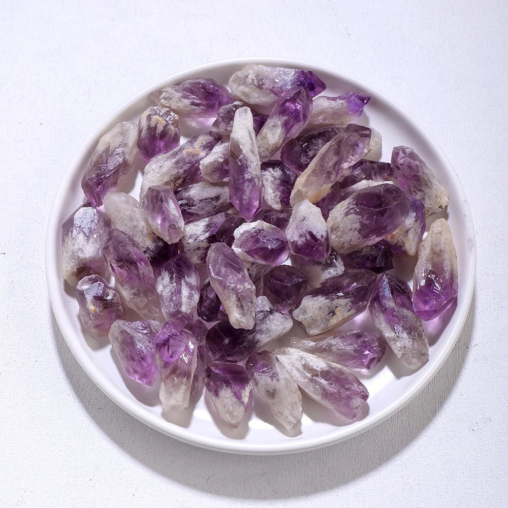 50g/bag Natural Healing Purple Quartz Amethyst Crystal Point Tooth Raw Stone Garden Fish Tank Decorative Stone