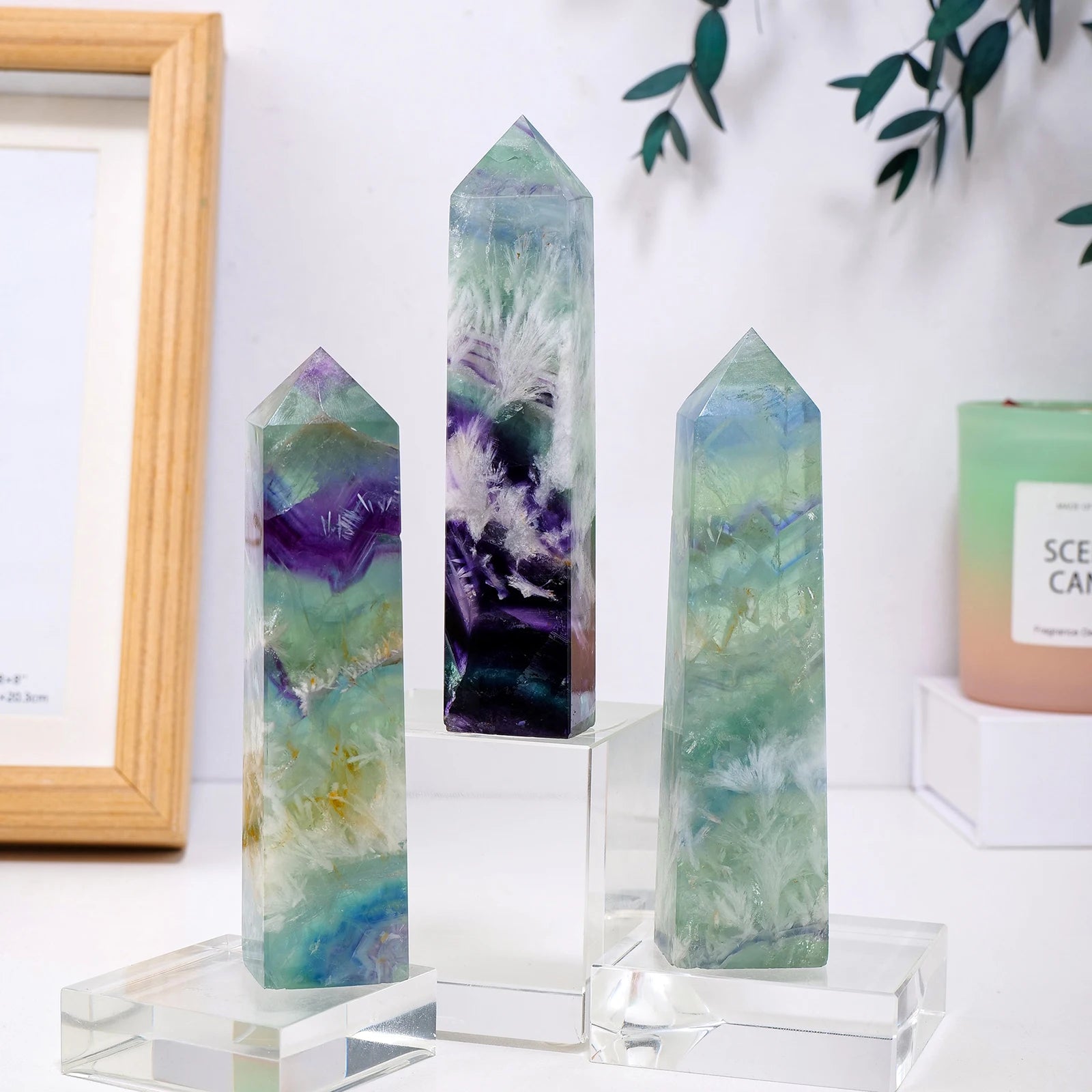 1PC Natural Feather Fluorite Four-Sided Point Crystal Obelisk Polished Raw Stone Tower Healing Stone