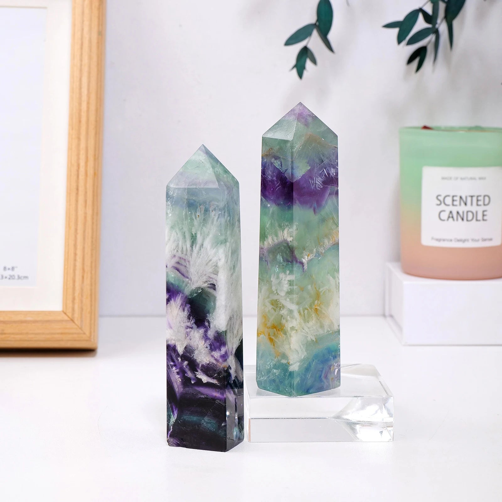 1PC Natural Feather Fluorite Four-Sided Point Crystal Obelisk Polished Raw Stone Tower Healing Stone