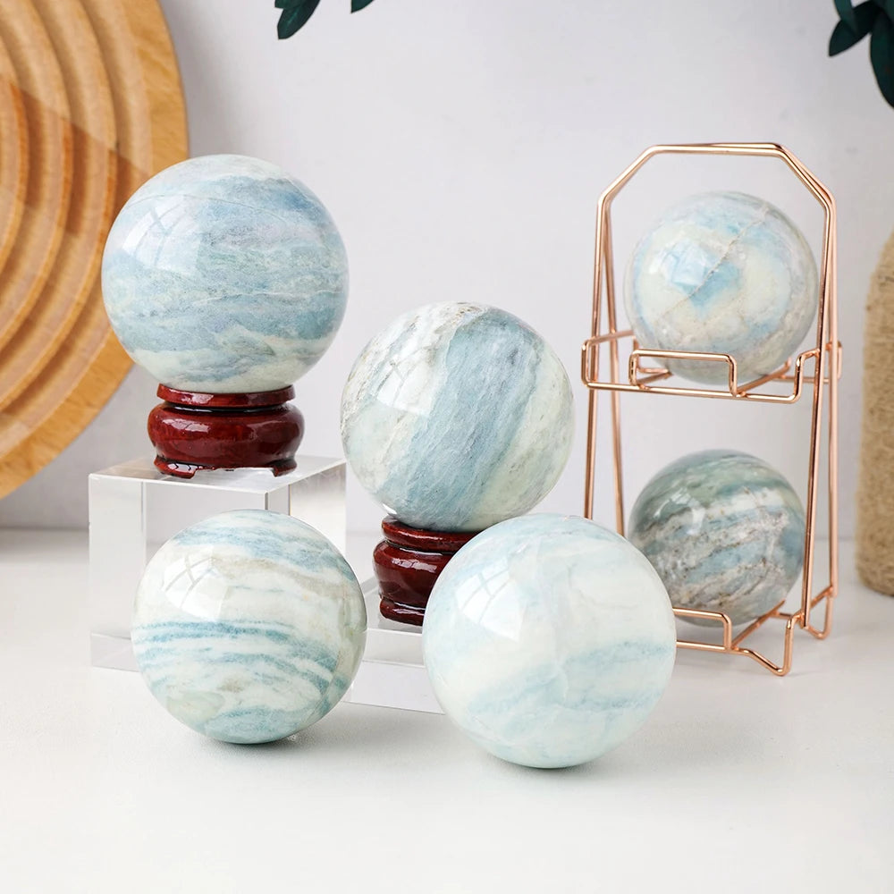 Natural Blue Quartz Yaran grain stone Crystal Sphere Magic Ball Display Stand Desktop Ornaments Photography Props