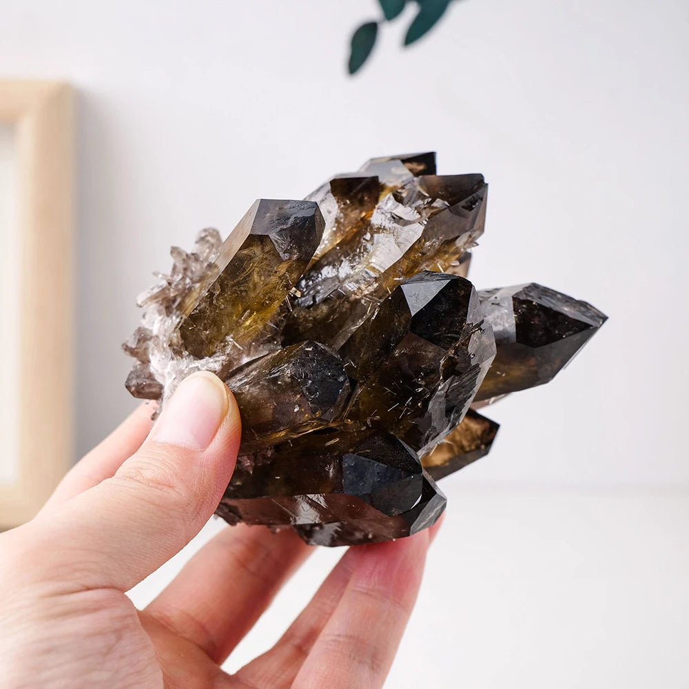 Natural Smokey Quartz Crystal Cluster Geode Stone Mineral Specimen Gemstone for Reiki Healing Home Decoration