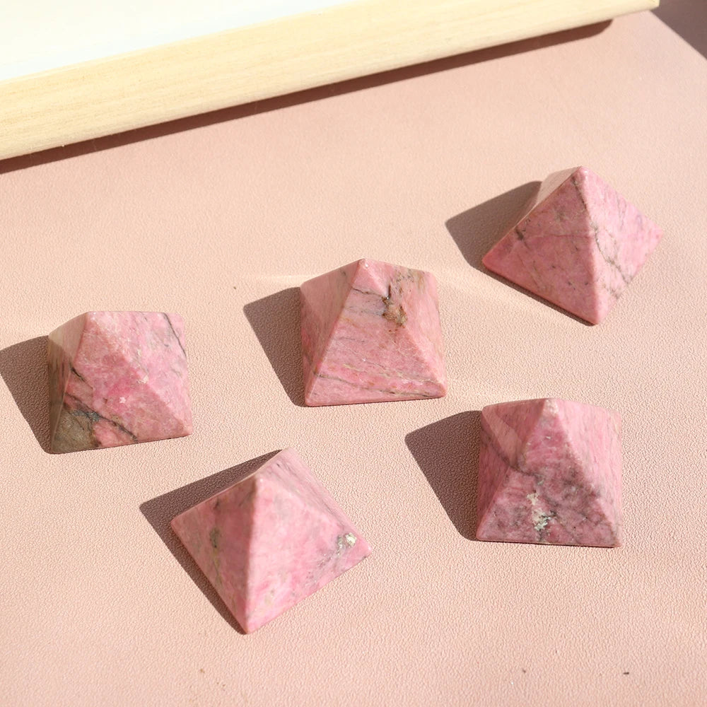 1PC Natural Crystal Stone Rose Pyroxene Crystal Pyramid Rhodonite Magic Point Crystal Tower Ornaments Health Decoration