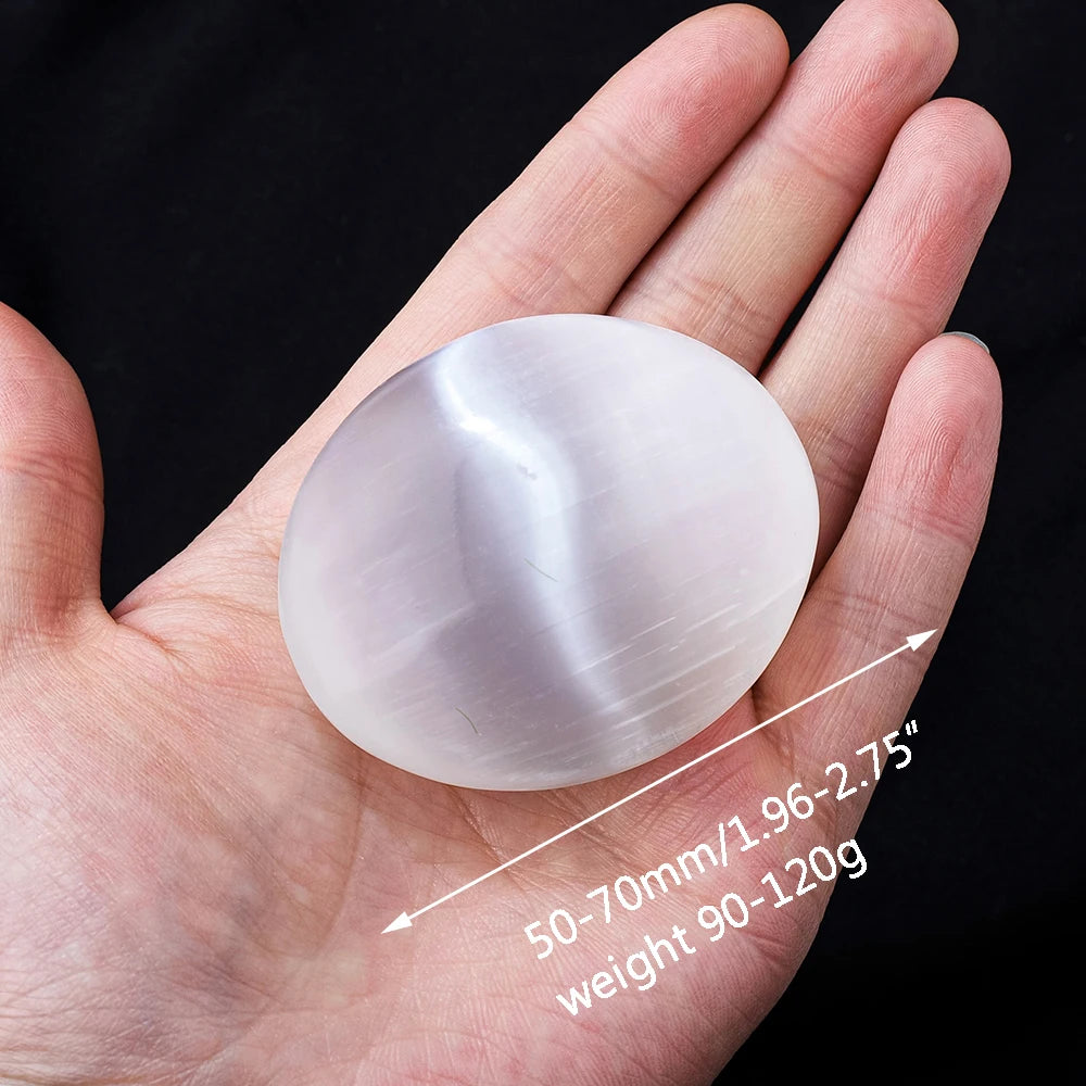 Natural White Selenite Crystal Palm Worry Stone Healing Crystals Mineral Palm Gemstone Hand Massage Tools