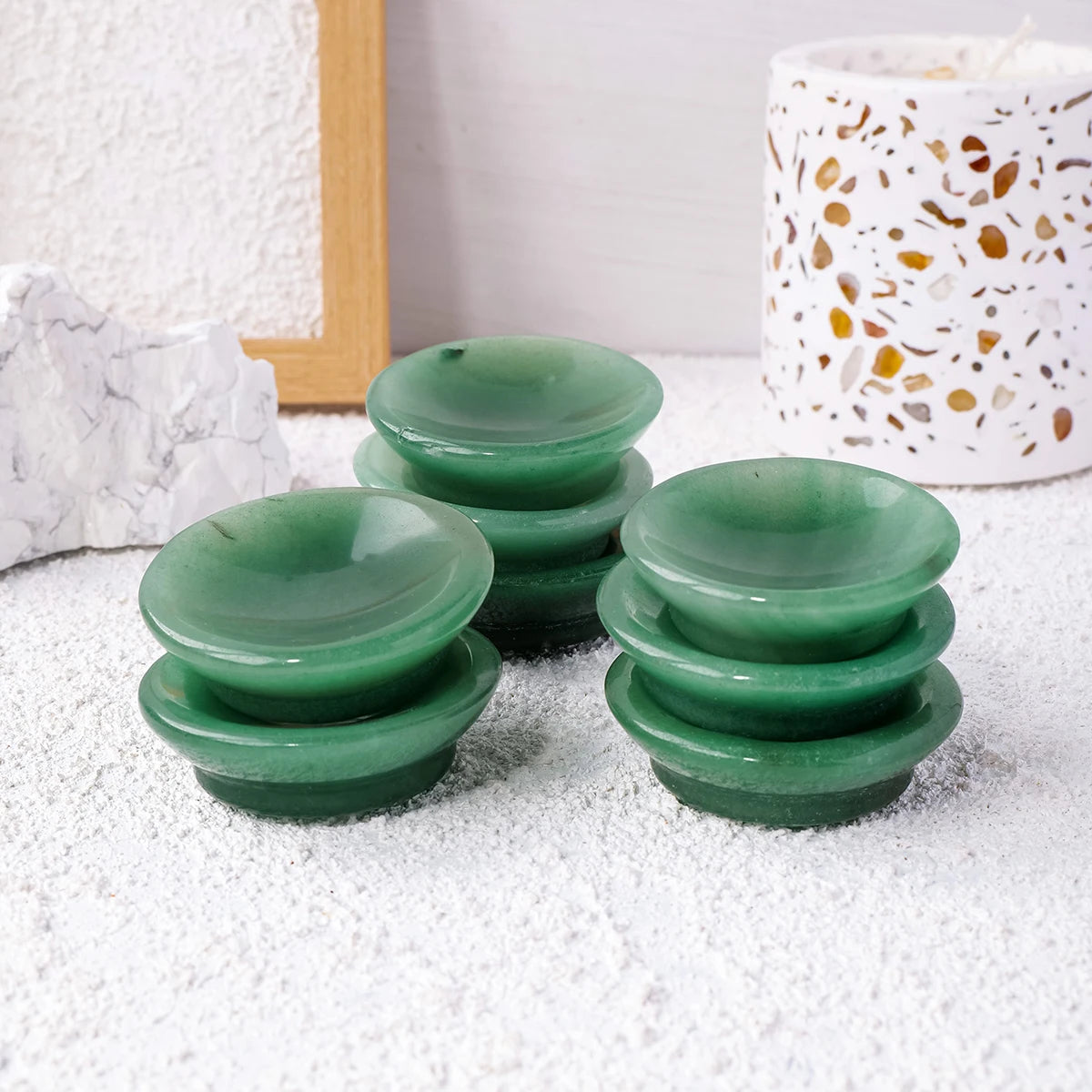 1pc Natural Stones Gem Carving Aventurine Quartz Crystal Bowl For Reiki Healing Meditation Home Kitchen Decoration