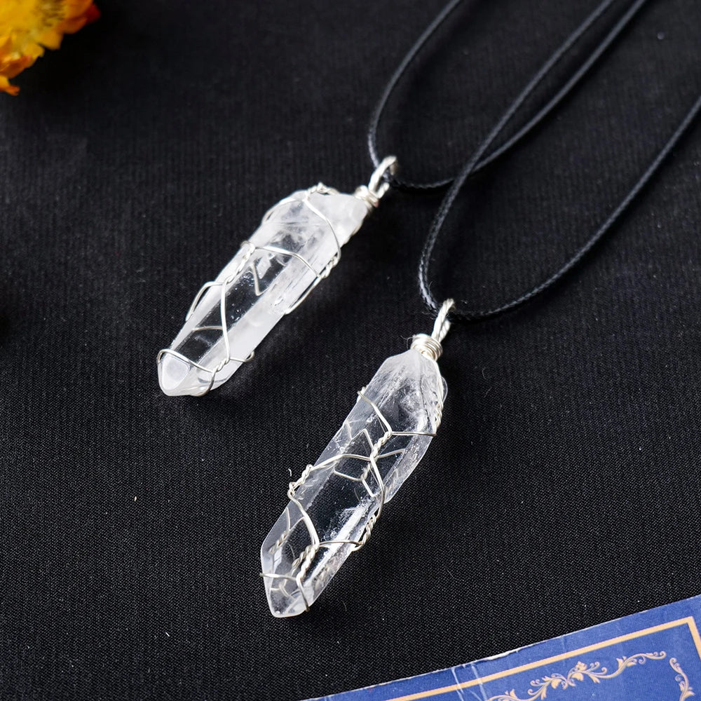 Natural Gemstone Clear Quartz Single Point Crystal Pendant Necklaces Healing Crystal Quartz Chakra Jewelry