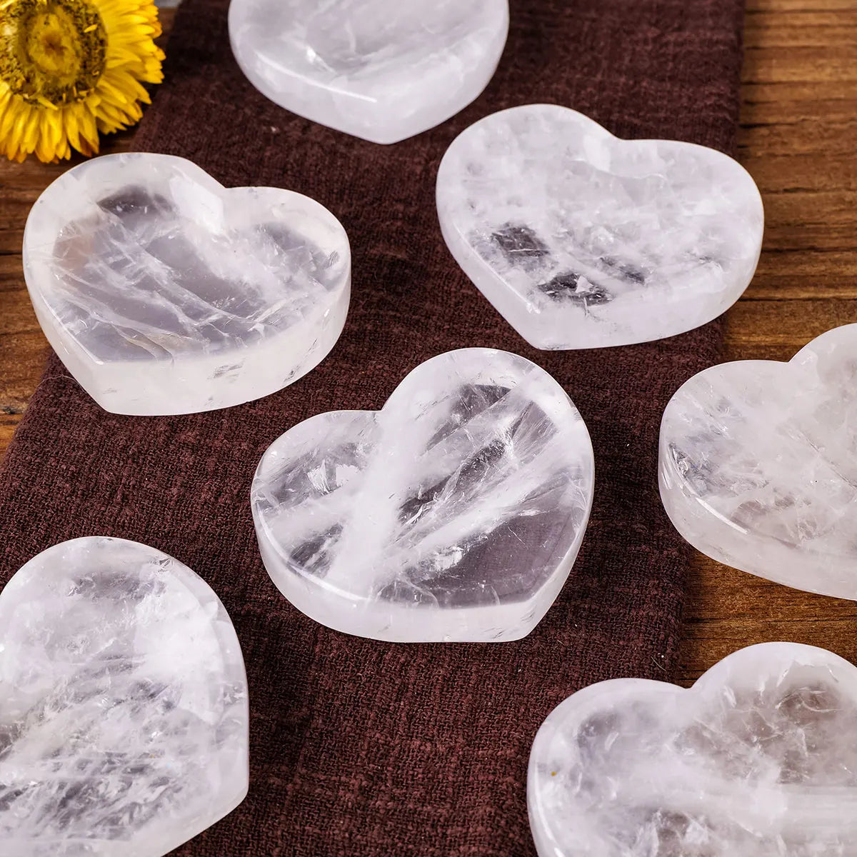 1pc Natural Stones Gem Carving Clear Quartz Plate Heart Crystal Bowl For Divination Reiki Healing Meditation Decoration