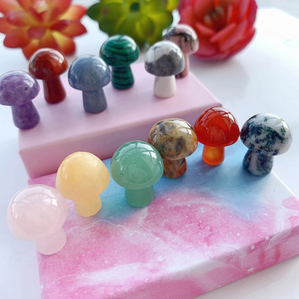 12PC Natural Crystal Mini Mushroom Gift Box Energy Quartz Gem Decorative Mineral Collection Gift