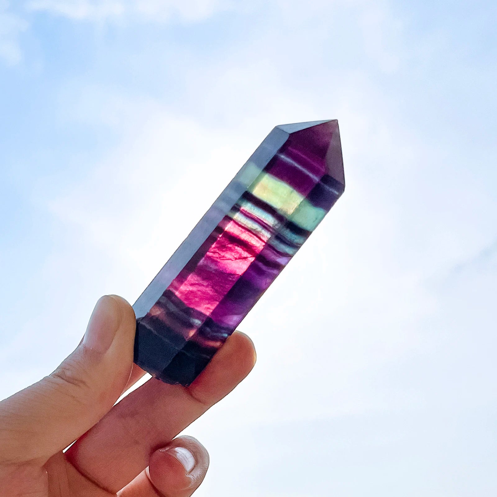 1PC Natural Rainbow Fluorite Obelisk Stripe Fluorite Wand Raw Healing Gemstone Polished Crystal Point Gift