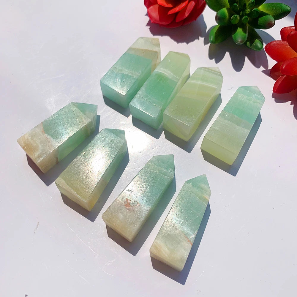 1pc Crystal Tower Natural Caribbean Calcite Four Prism Energy Quartz Magic Stick Health Decoration Gem Point