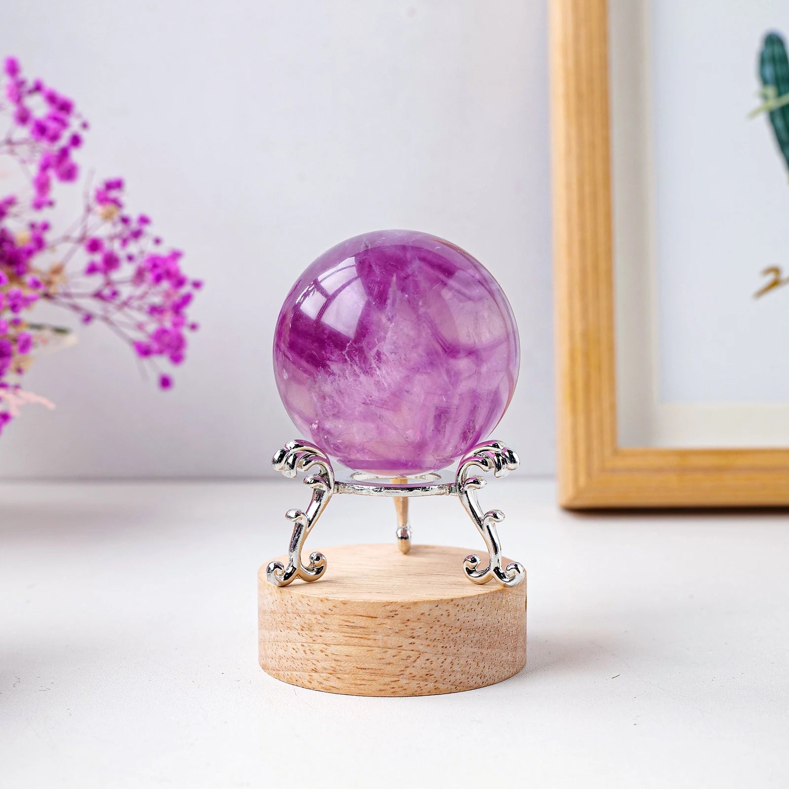 1PC Natural Purple Fluorite Ball Divination Crystal Ball Aura Healing Gem Energy Crystal Home Desktop Decoration