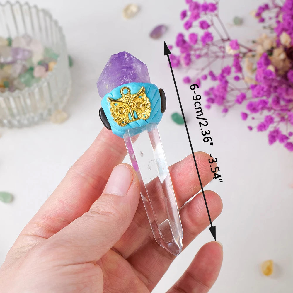 1PC Mini Size Crystal Wand Amethyts Flowers With Clear Quartz Single Point  Crystal Magic  Scepter Natural Stones