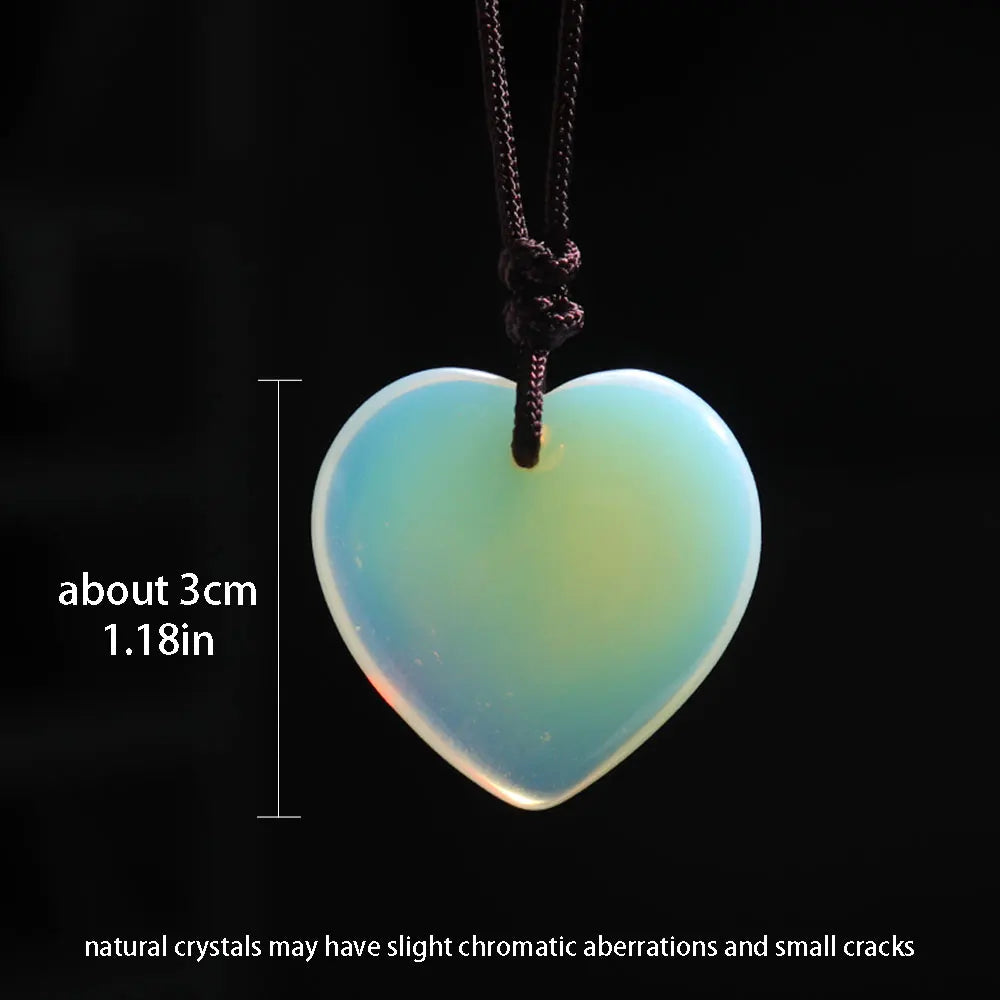 1PC Crystal Opal Gemstone Heart Shape Pendant Love Shape Energy Necklace jewelry Reiki Beloved Female Mom Mother's Day