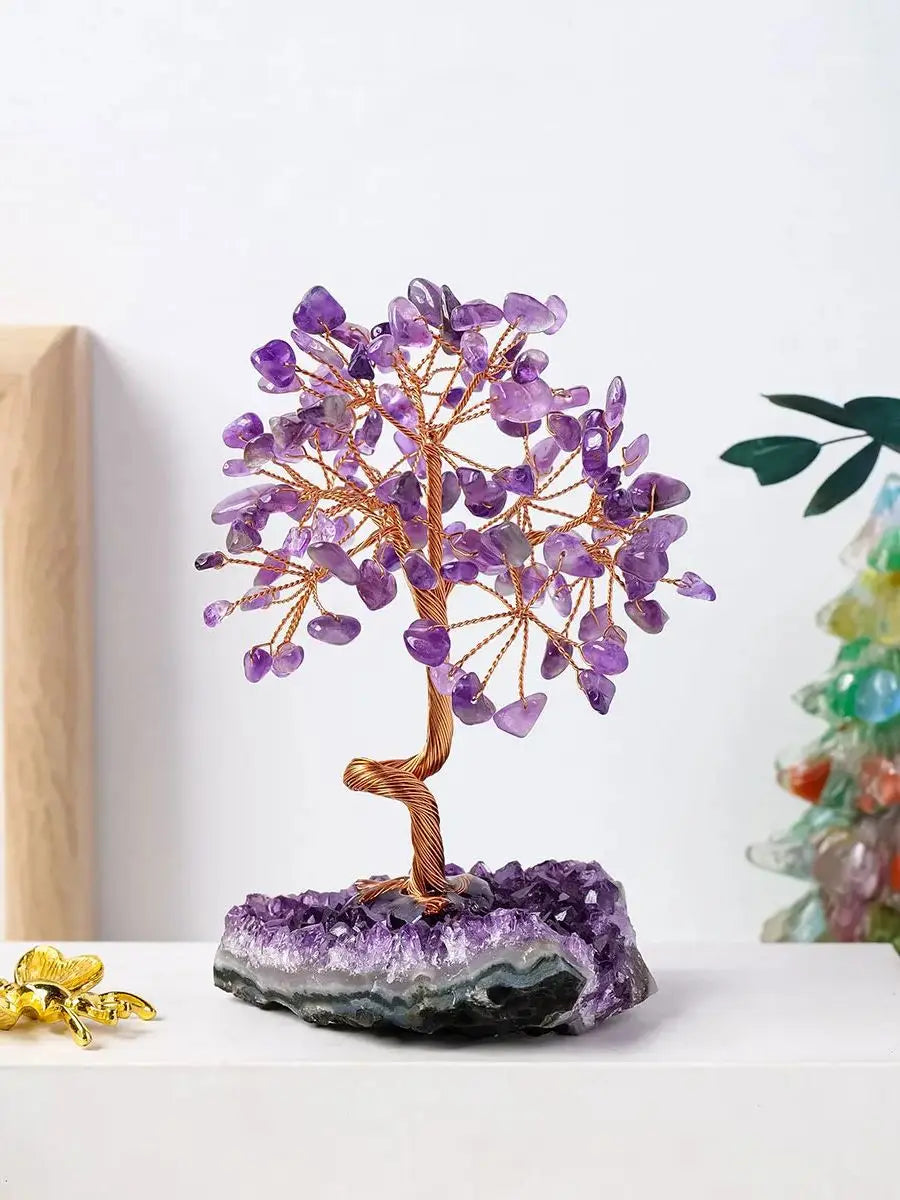 1pc Natural crystal stone Amethyst Quartz Amethyst Crystal Cluster Specimen Lucky tree Healing Christmas decorator