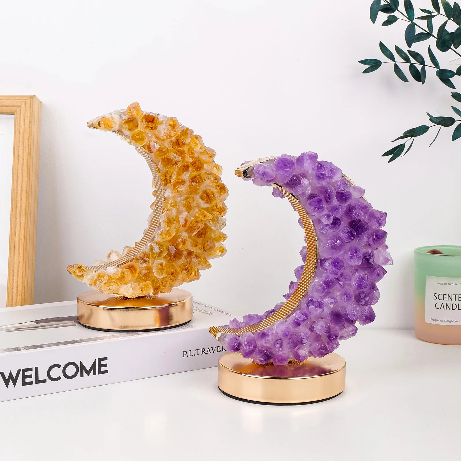 1PC Natural Crystal Amethyst Tooth Citrine Tooth Moon Three Colors Are Adjustable USB Interface Bedroom home decoration