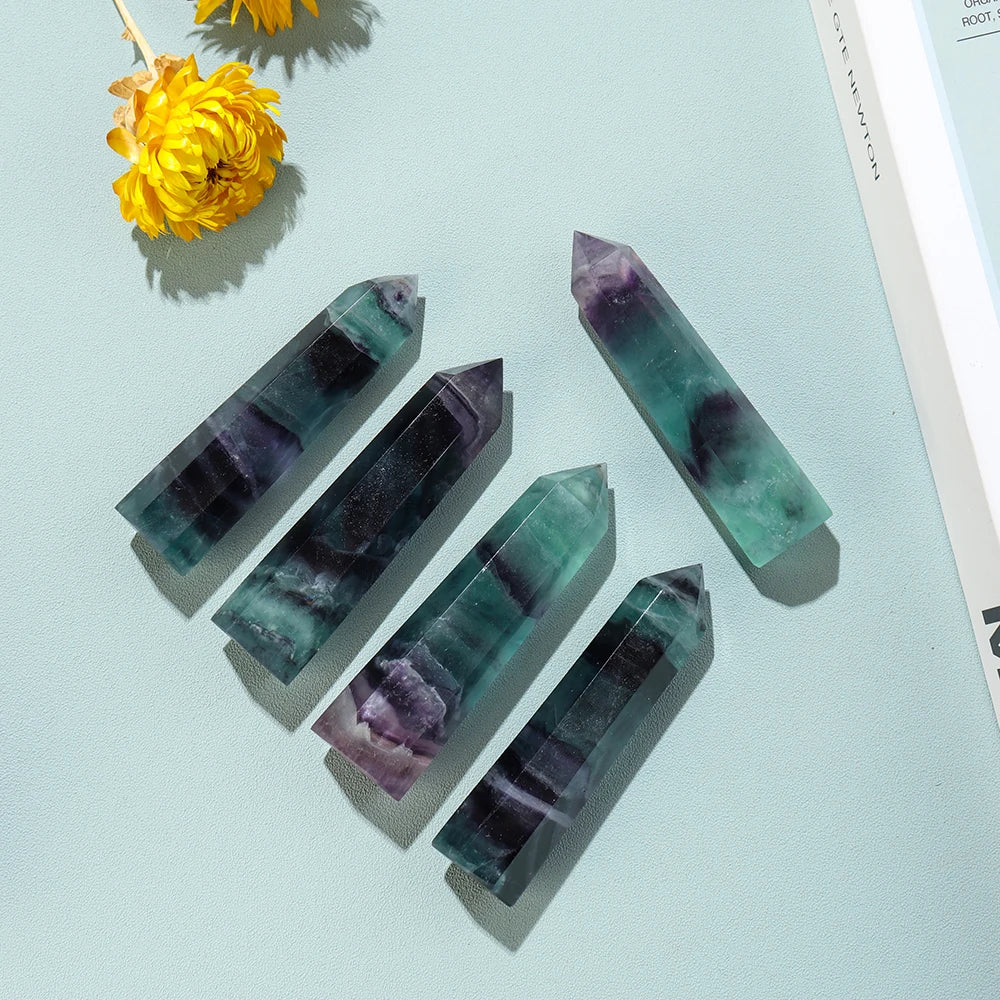 1PC Natural Stones crystal energy gem Rainbow Fluorite Crystal Tower Healing Quartz Ore Mineral Obelisk Home Ornaments