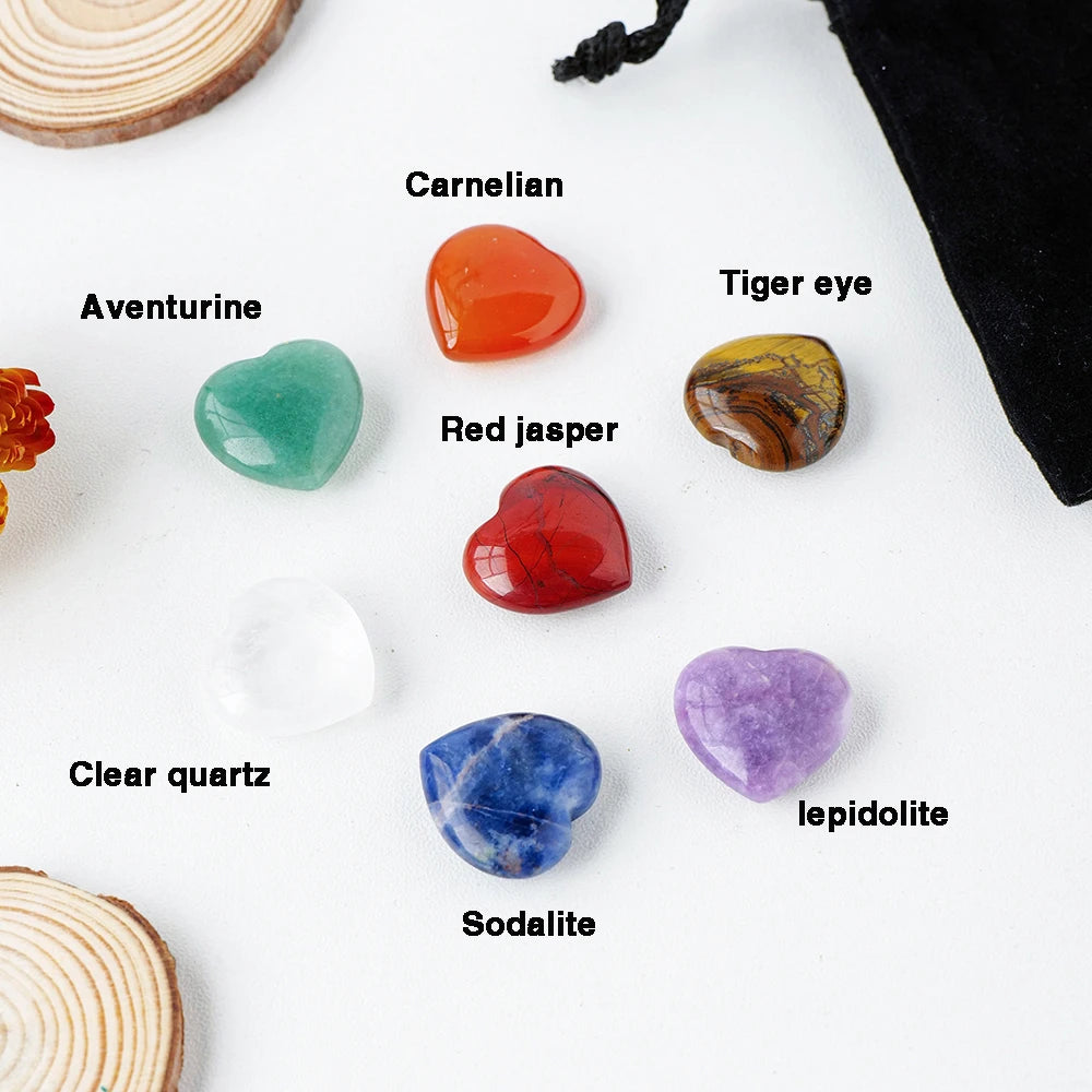 7pcs/bag Natural Healing Crystal Heart Shape Chakras Gemstone Stone Crafts Home Decoration Gifts