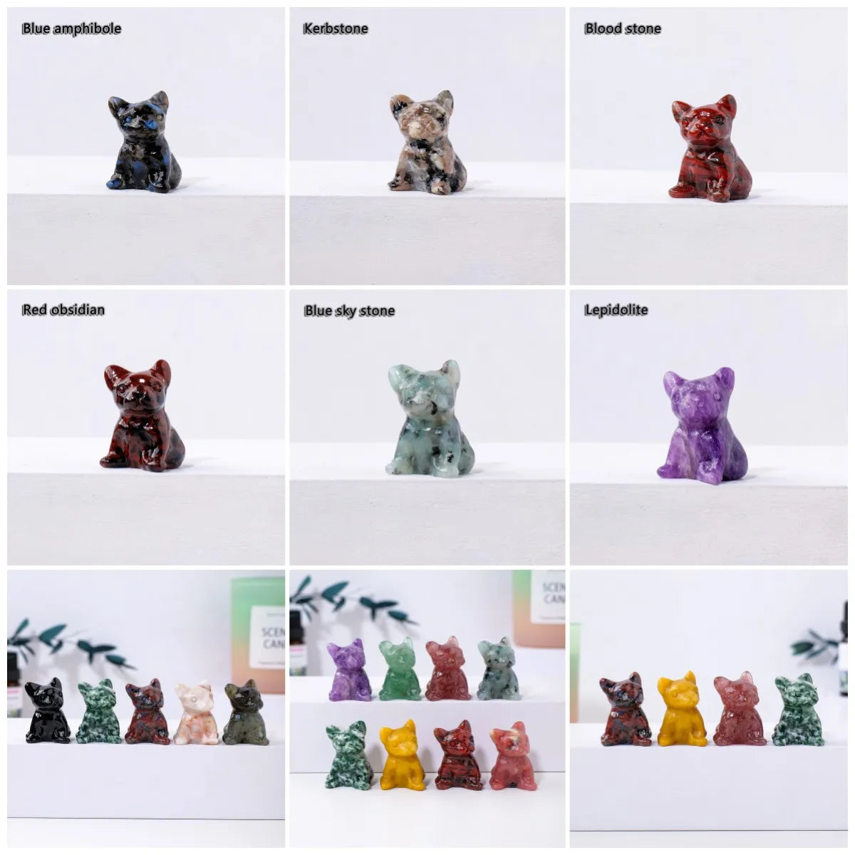 1PC Natural Quartz French Dou Dog Carving Crystal Animal Figurines Children's Gift Decorative Decorations