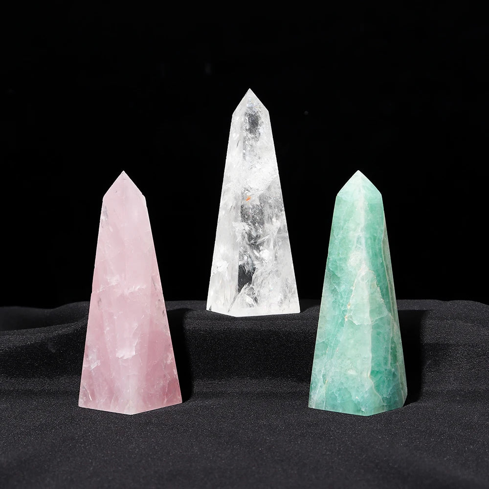 Natural Healing Crystals Amazonite Crystal Tower Rose Quartz Magic Point Clear Quartz Ring sSupport Stone Base