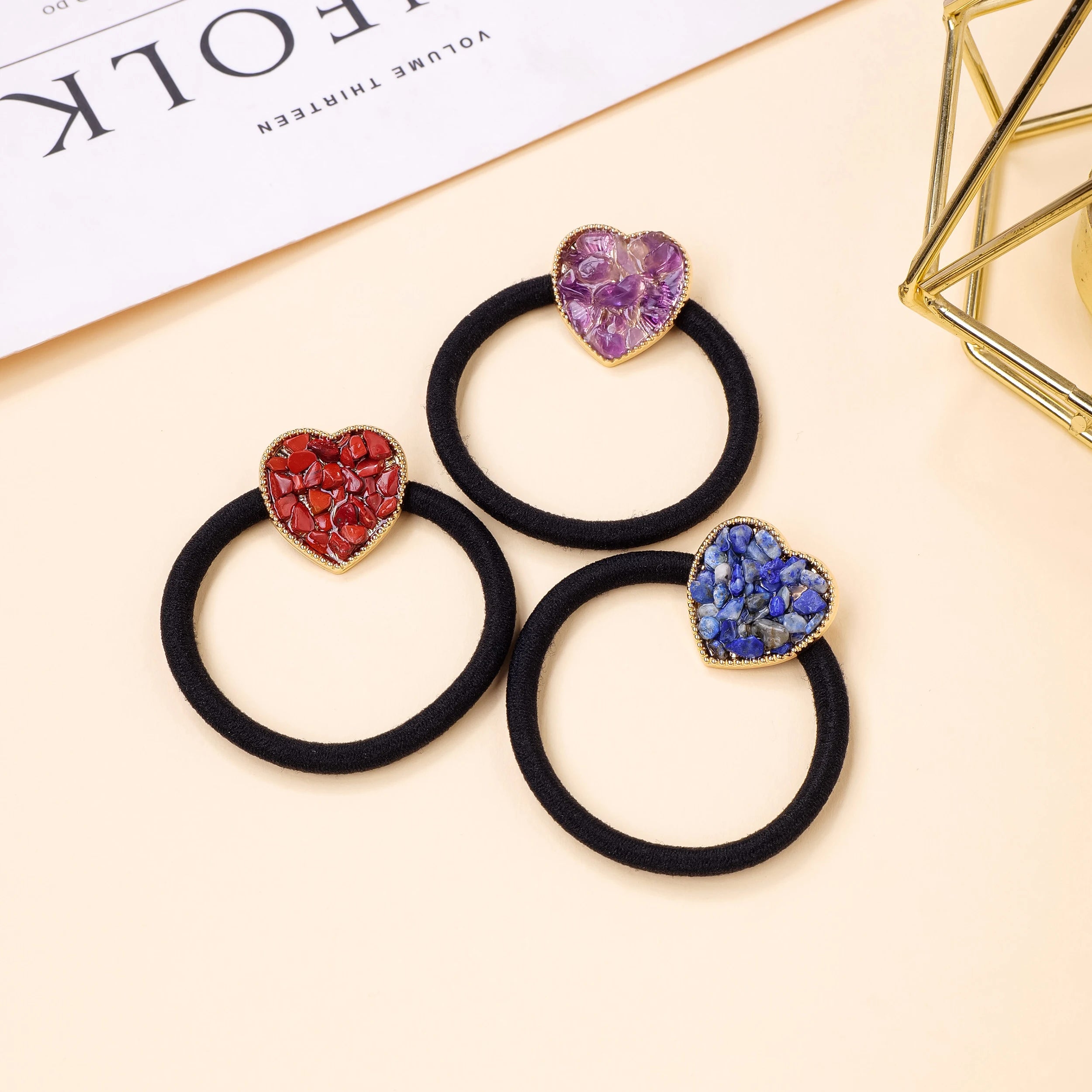 5pcs/bag Natural Stone Hair Accessories Tying Headband Handmade Crystal Health Energy Macadam Decoration Crystal Gifts