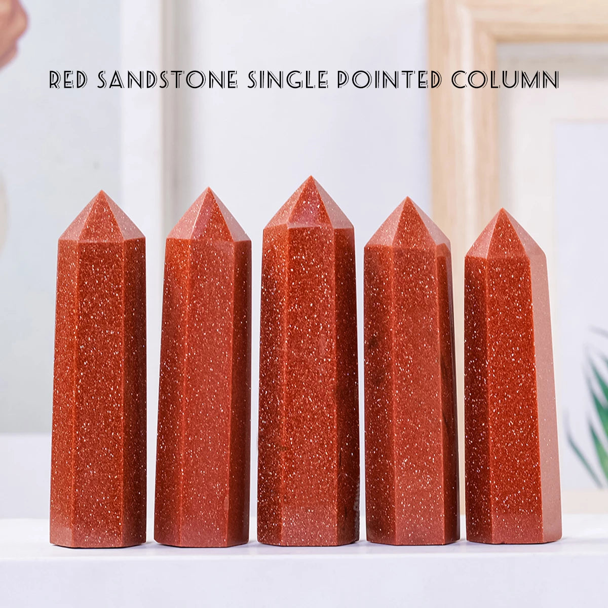 1PC Synthetic quartz Crystal Red Sandstone Hexagonal Prisms Point Beautiful Ornament For Home Decor Energy Stone Pyramid