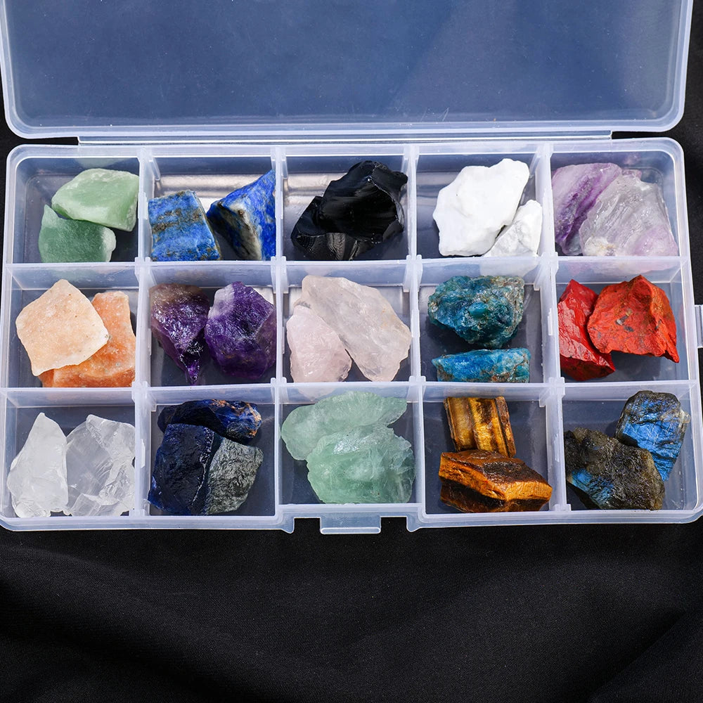 15 Kinds Natural Crystal Raw Stone Unpolished Gemstone Mineral Rock Specimen Reiki Healing DIY Rough Stone Collection